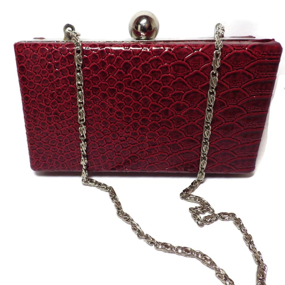 NY&Co/ Red Moc Snakeskin Clutch/ Convertible Shoulder Chain/ Suitcase Style